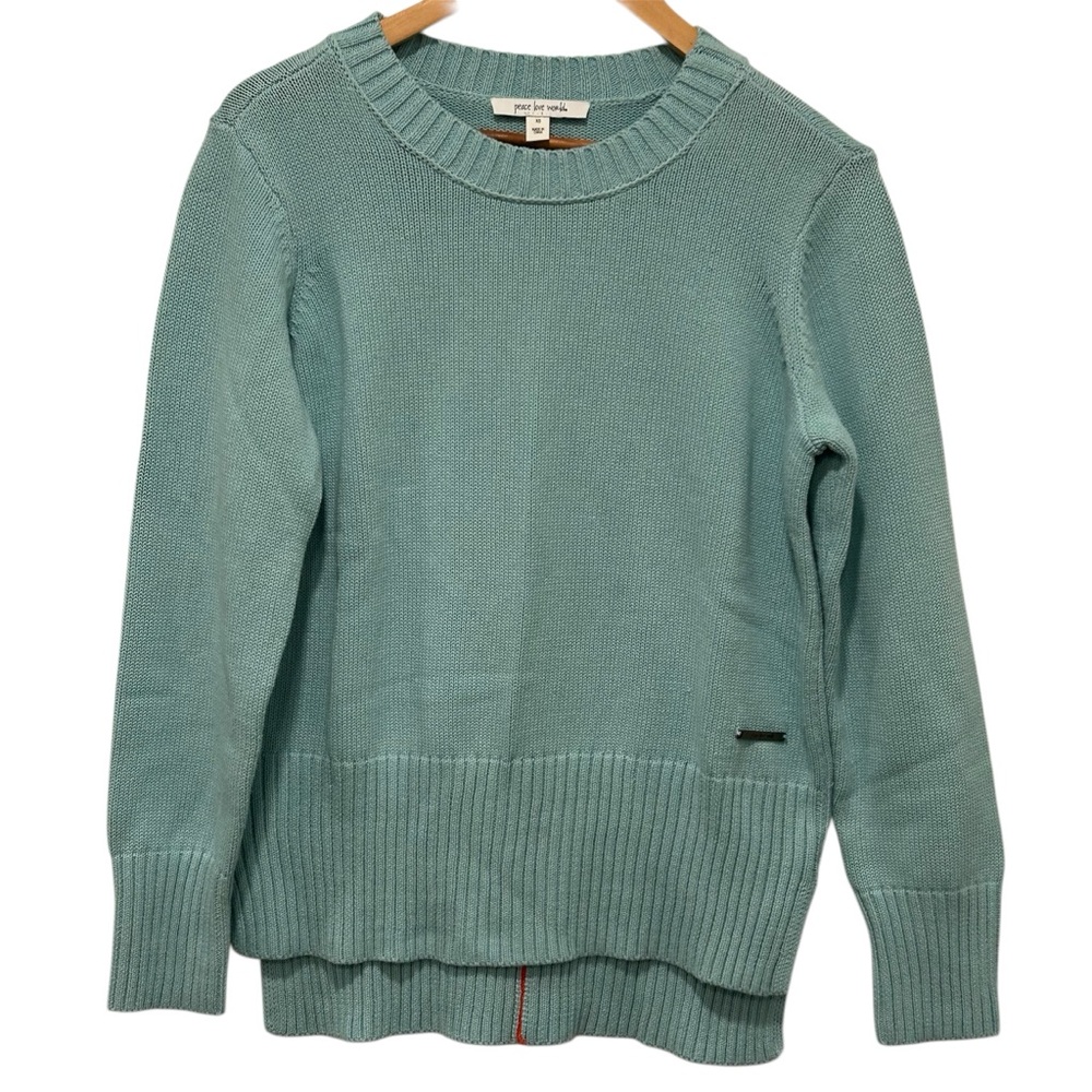 Peace Love World crew neck long-sleeve sweater, Cotton, Coastal, Beach, Size XS